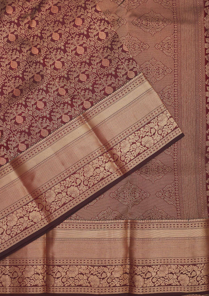 Brown Zariwork Pure Silk Saree-Koskii