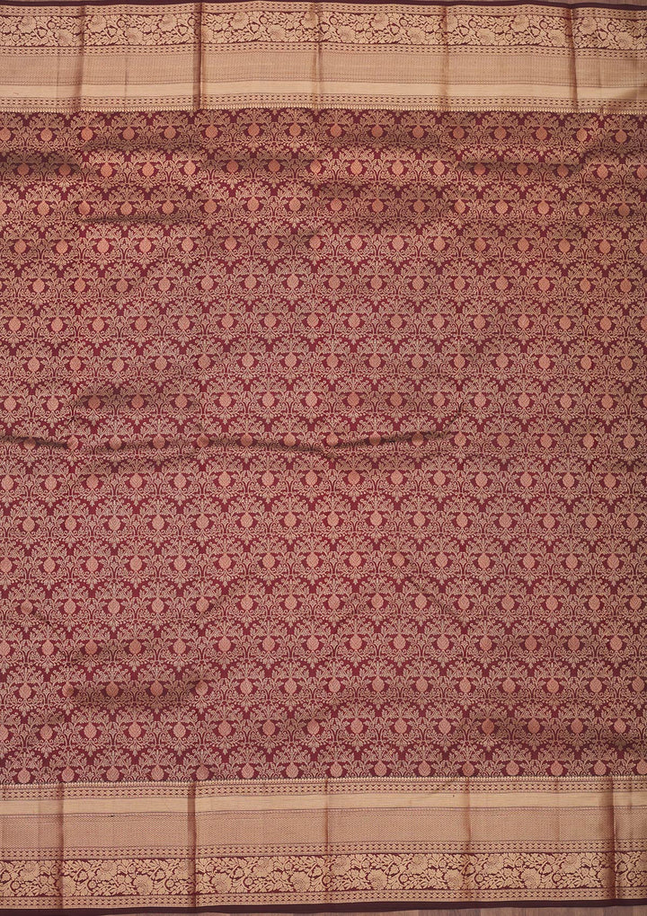 Brown Zariwork Pure Silk Saree-Koskii