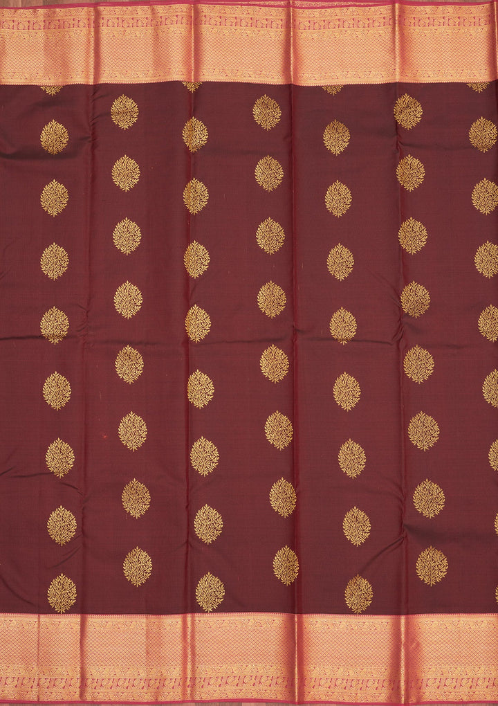Brown Zariwork Pure Silk Saree-Koskii