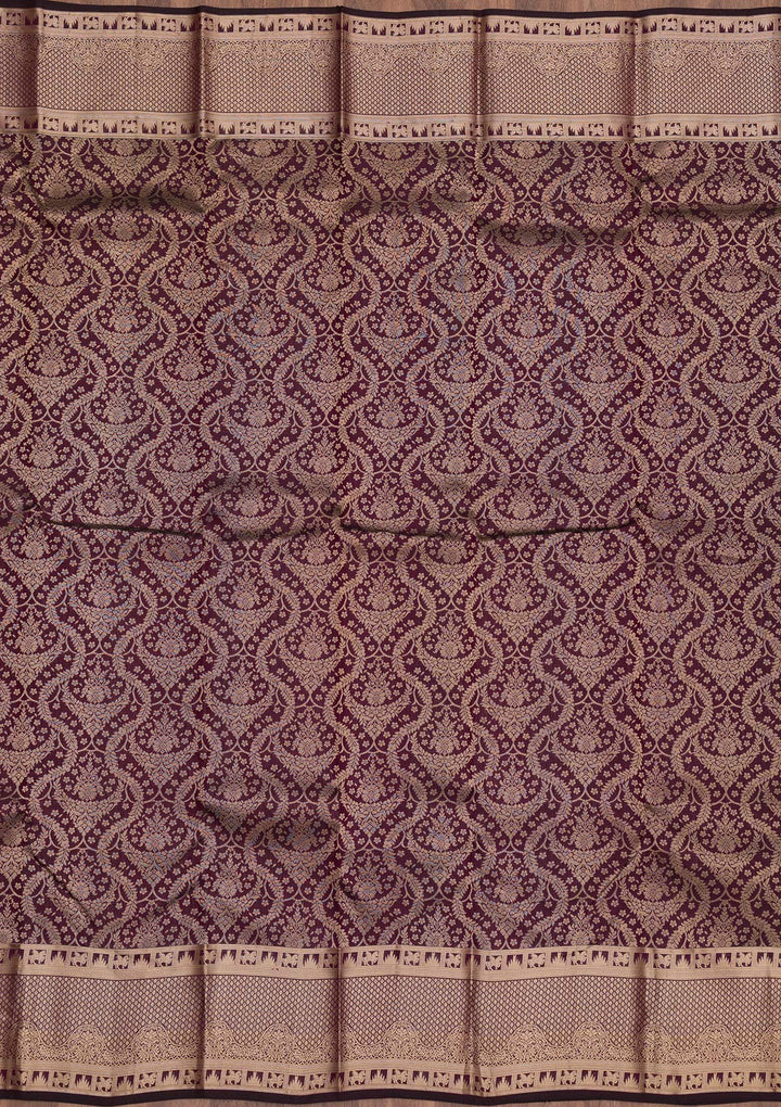 Brown Zariwork Pure Silk Saree-Koskii