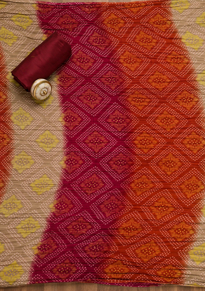 Cream Threadwork Chanderi Unstitched Salwar Suit-Koskii