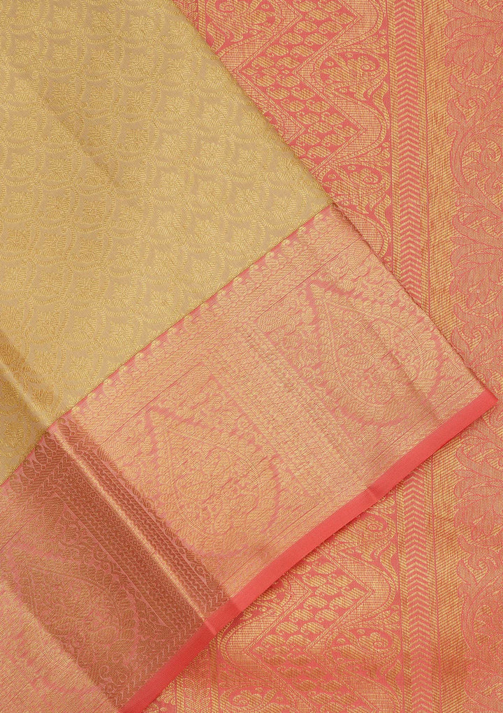 Cream Zariwork Pure Silk Saree-Koskii