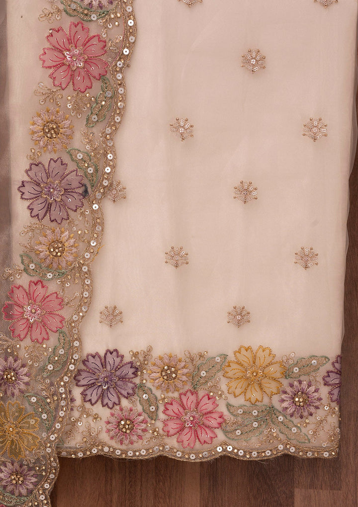 Gold Zariwork Semi Crepe Unstitched Salwar Suit-Koskii