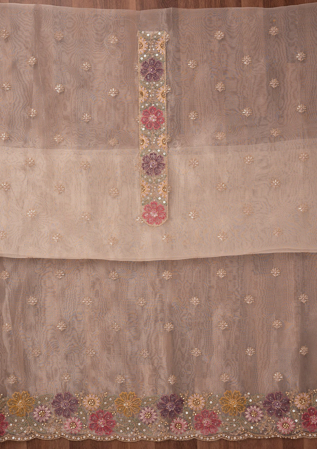 Gold Zariwork Semi Crepe Unstitched Salwar Suit-Koskii