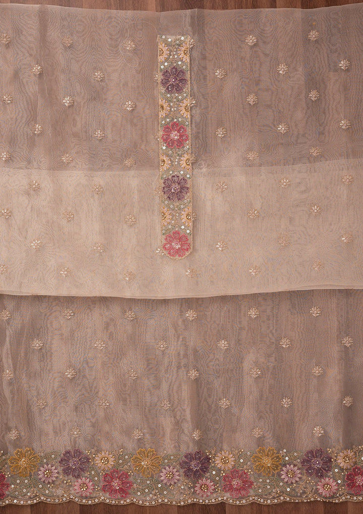 Gold Zariwork Semi Crepe Unstitched Salwar Suit-Koskii