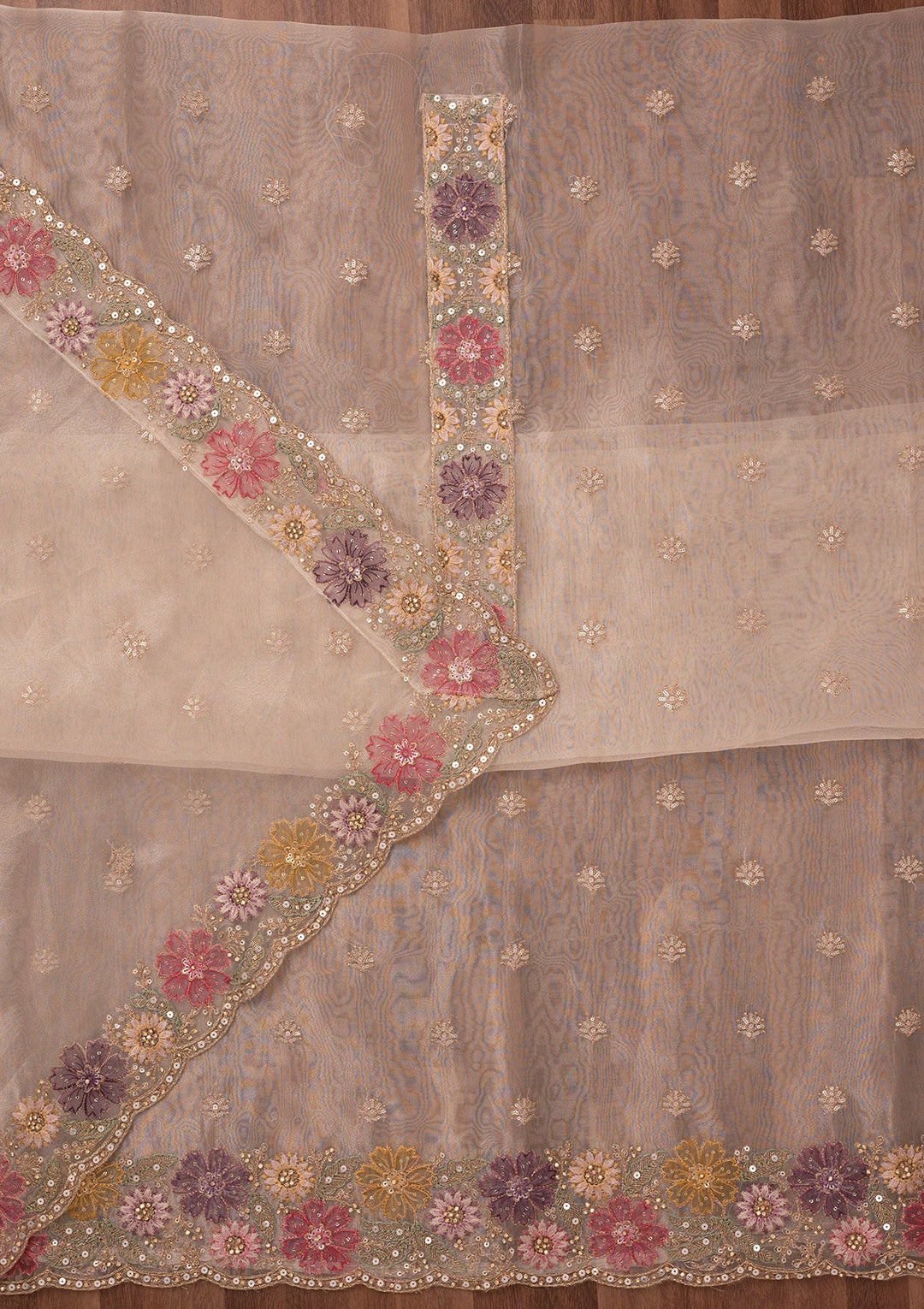 Gold Zariwork Semi Crepe Unstitched Salwar Suit-Koskii