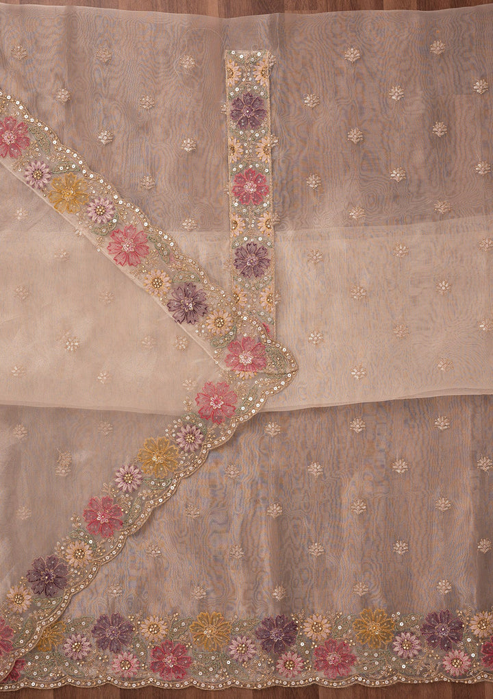 Gold Zariwork Semi Crepe Unstitched Salwar Suit-Koskii