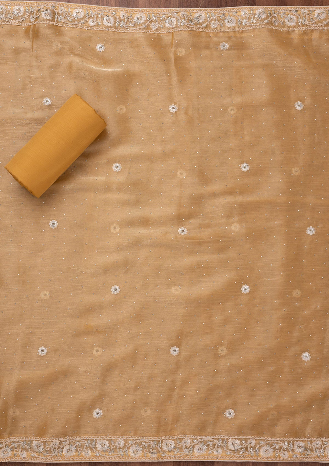 Gold Zariwork Semi Crepe Unstitched Salwar Suit-Koskii