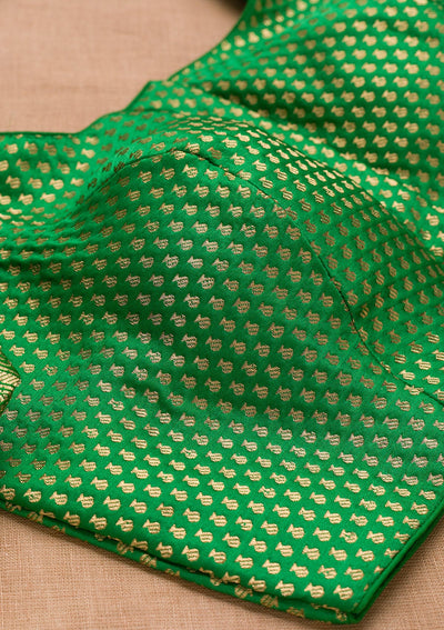 Green Zariwork Raw Silk Blouse-Koskii