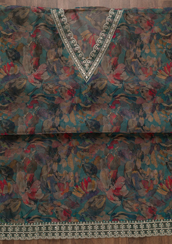 Grey Printed Tissue Unstitched Salwar Suit-Koskii