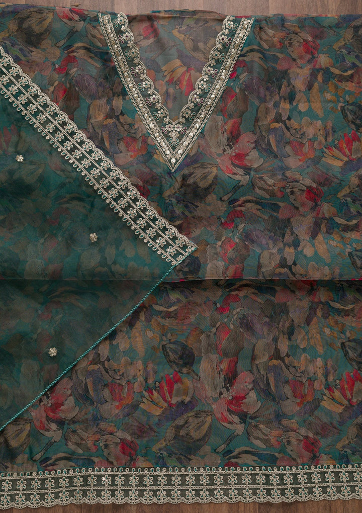 Grey Printed Tissue Unstitched Salwar Suit-Koskii