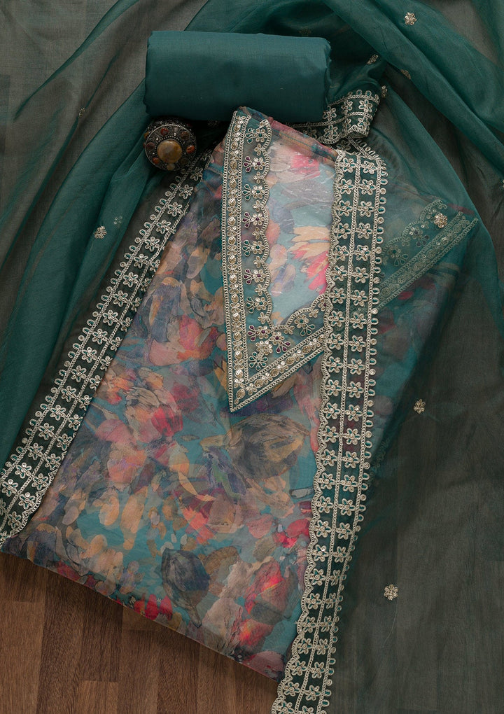 Grey Printed Tissue Unstitched Salwar Suit-Koskii