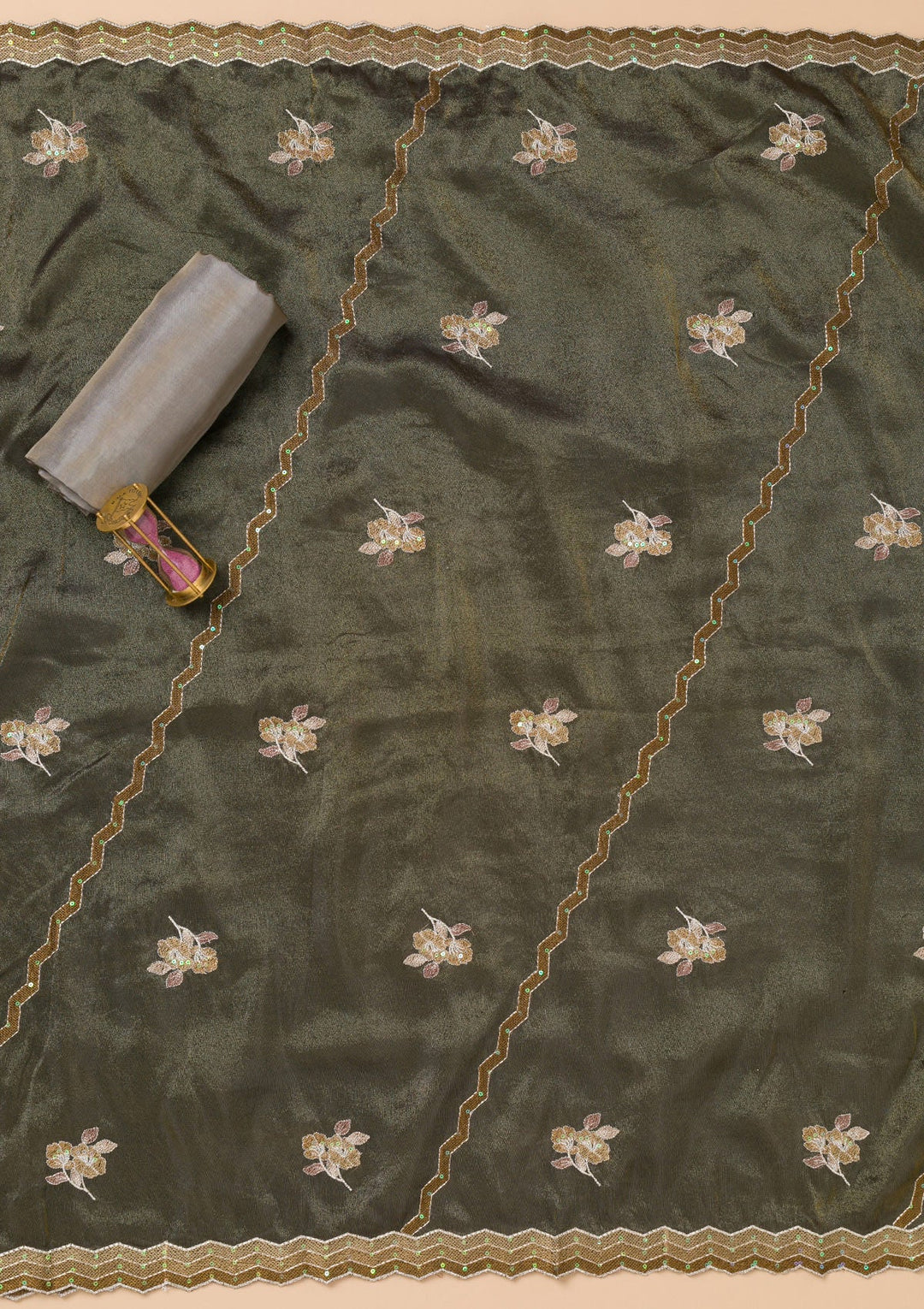 Grey Threadwork Semi Crepe Unstitched Salwar Kameez-Koskii
