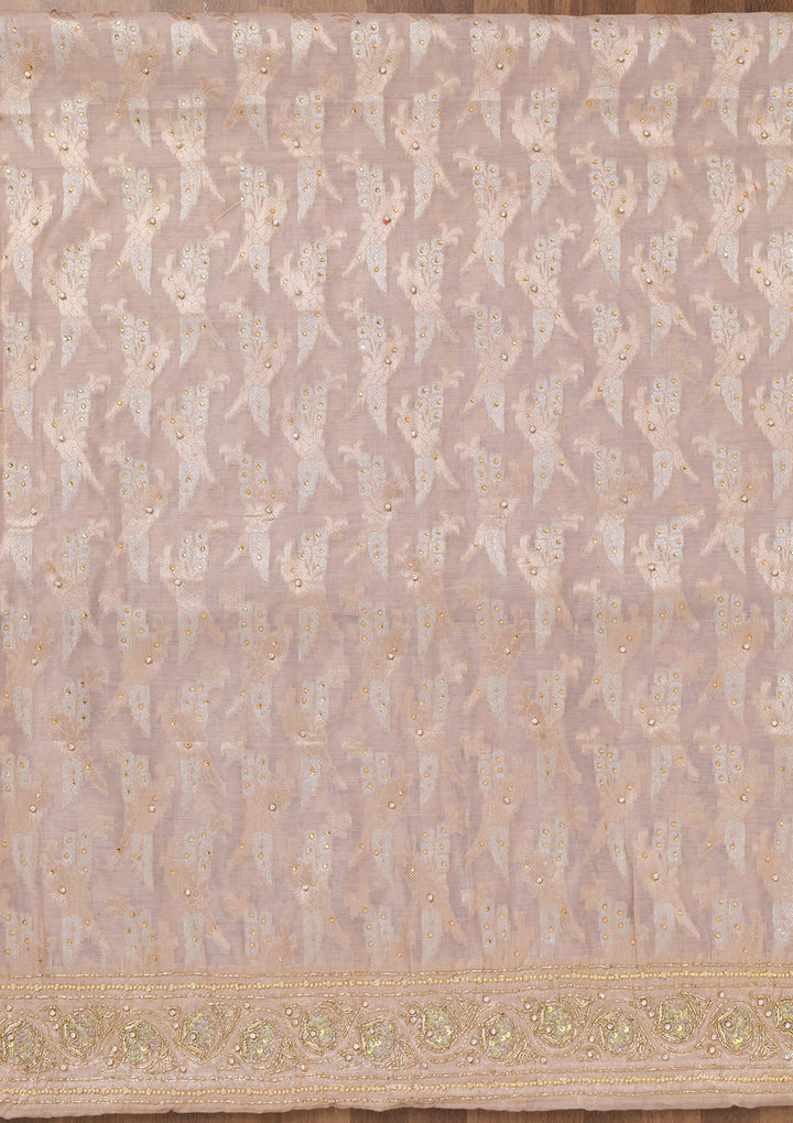 Grey Zariwork Banarasi Unstitched Salwar Suit-Koskii