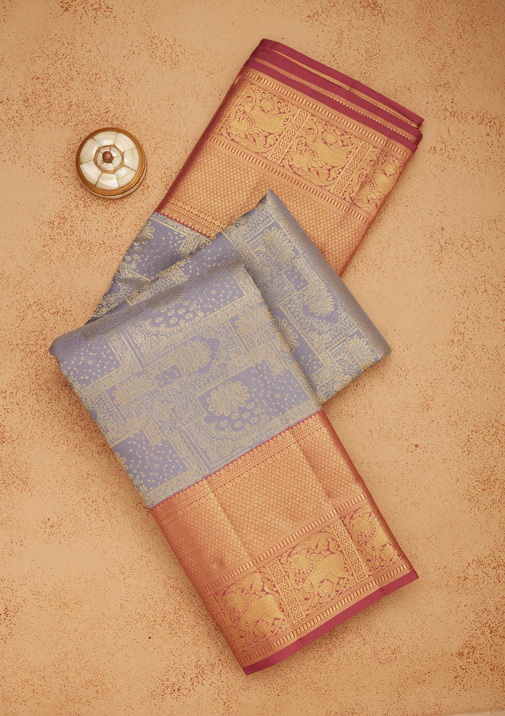 Grey Zariwork Pure Silk Saree-Koskii