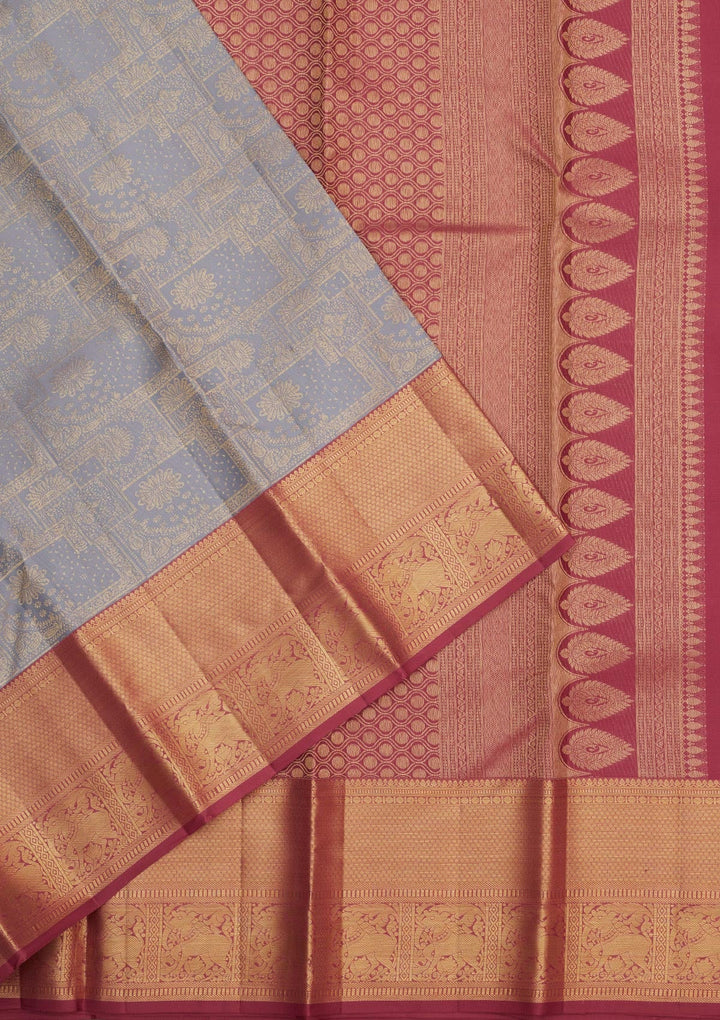 Grey Zariwork Pure Silk Saree-Koskii
