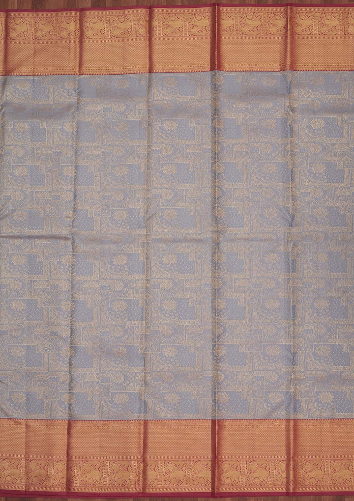 Grey Zariwork Pure Silk Saree-Koskii