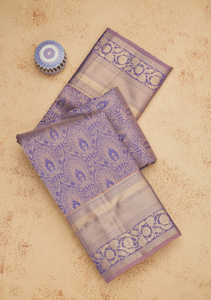 Grey Zariwork Pure Silk Saree-Koskii