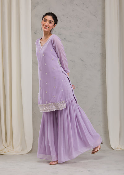 Lavender Sequins Georgette Readymade Salwar Kameez