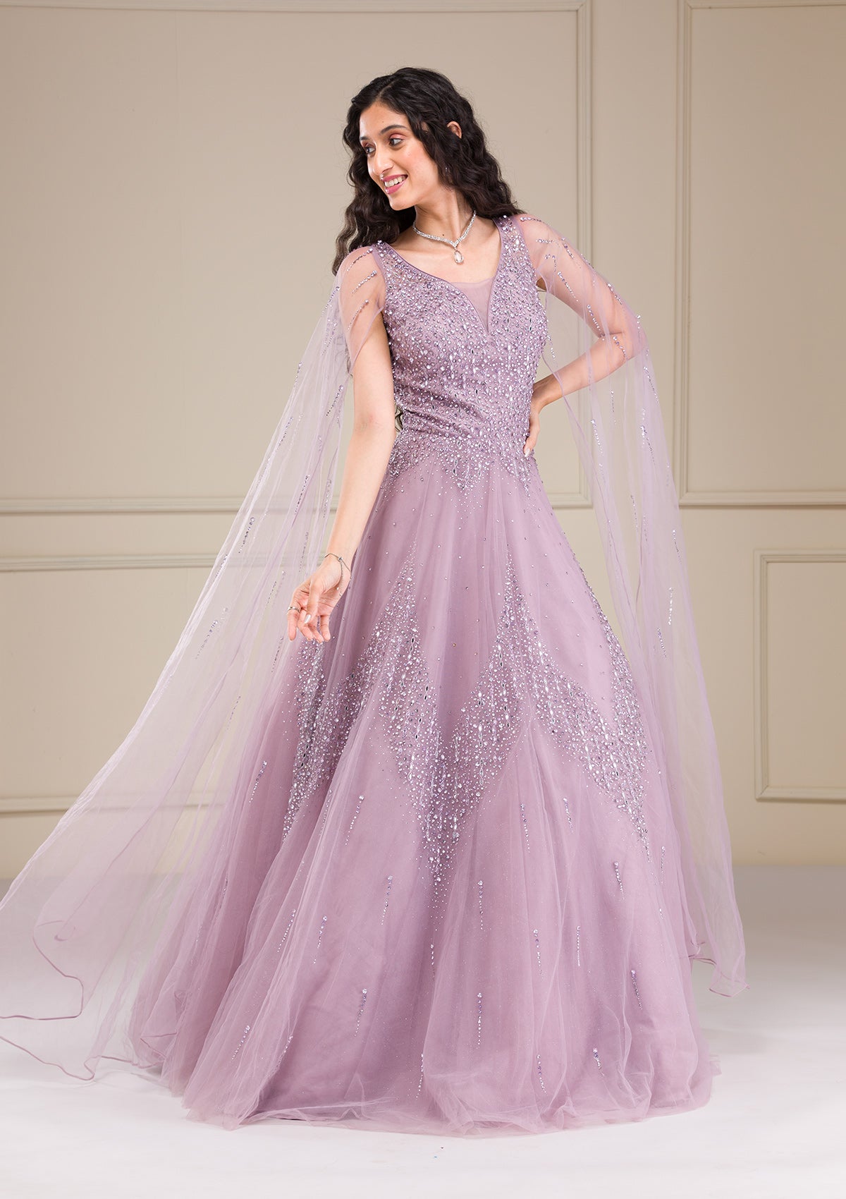 Lavender Stonework Net Gown