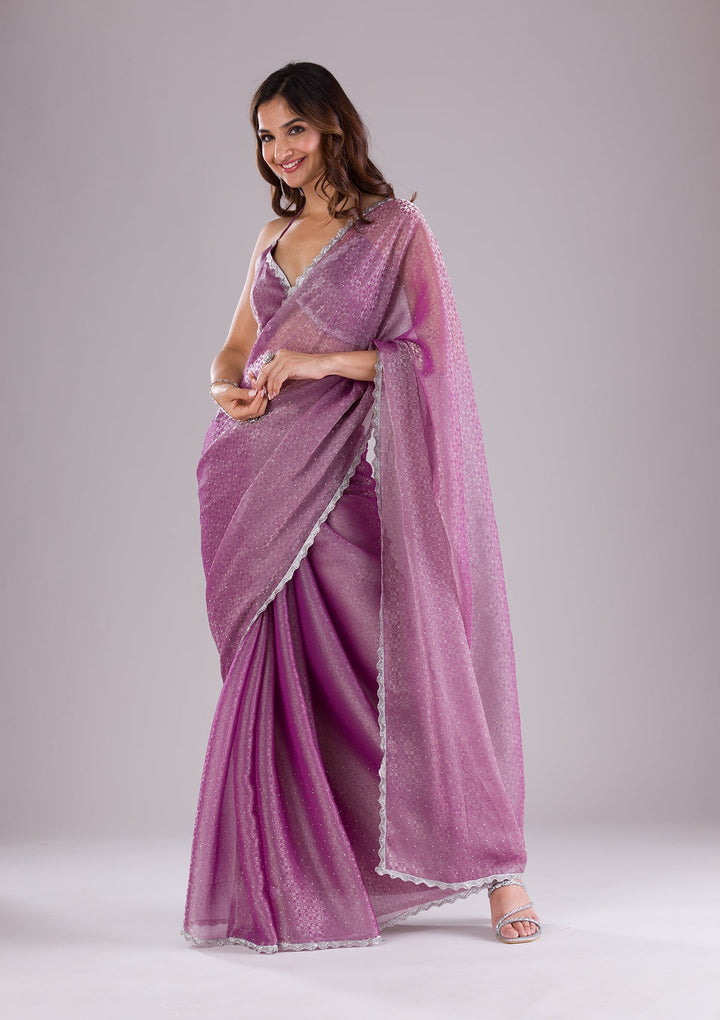 Brown Swarovski Chiffon Designer Saree-Koskii