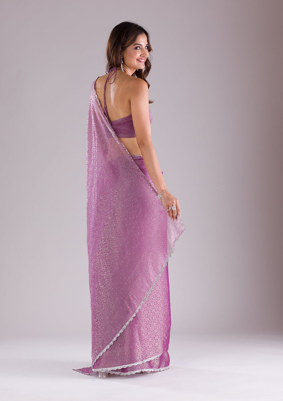 Brown Swarovski Chiffon Designer Saree-Koskii