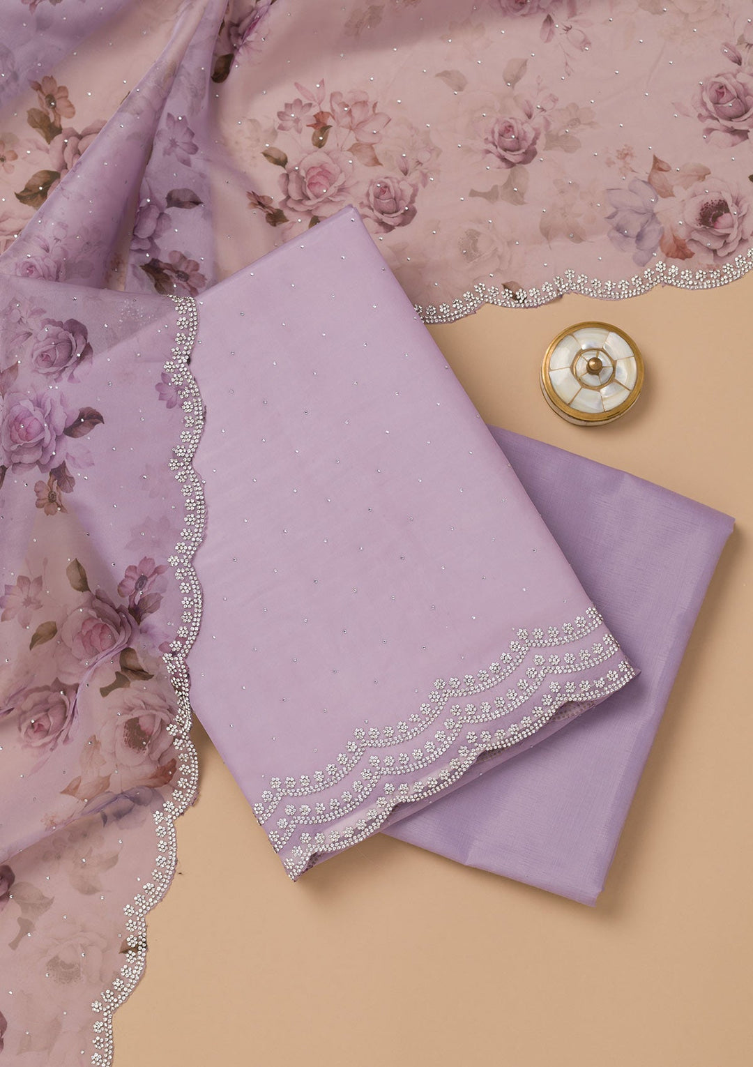 Lavender Swarovski Organza Unstitched Salwar Suit-Koskii
