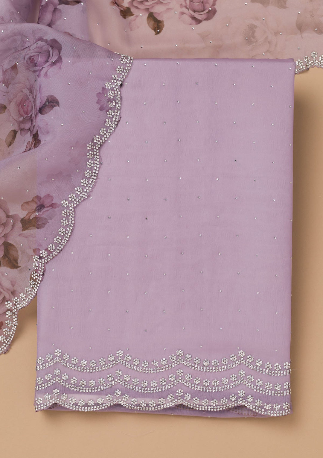 Lavender Swarovski Organza Unstitched Salwar Suit-Koskii