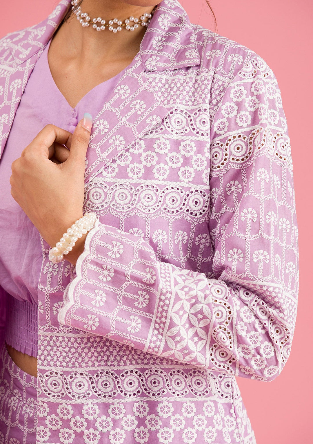 Lavender Threadwork Cotton Readymade Salwar Suit-Koskii