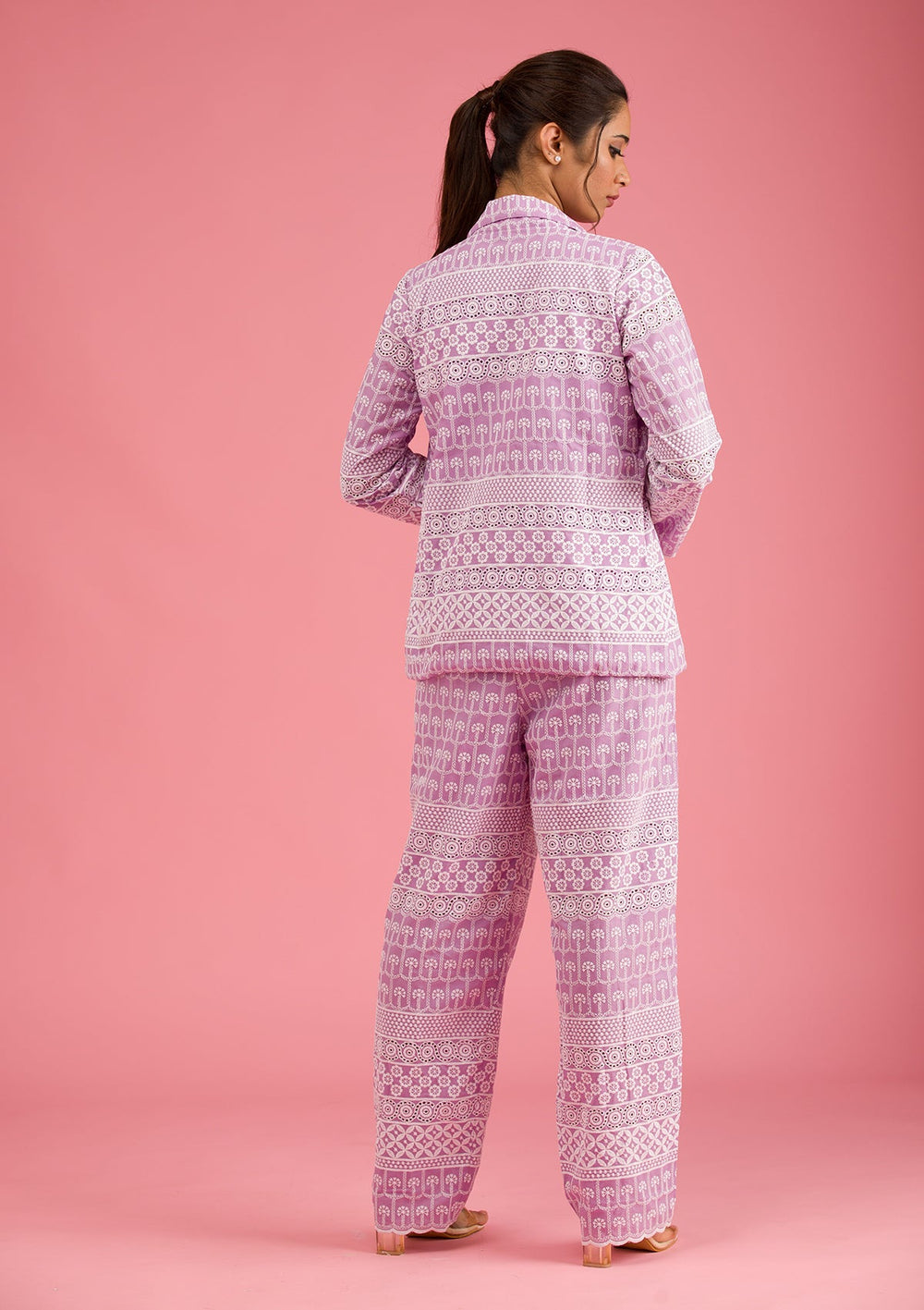 Lavender Threadwork Cotton Readymade Salwar Suit-Koskii