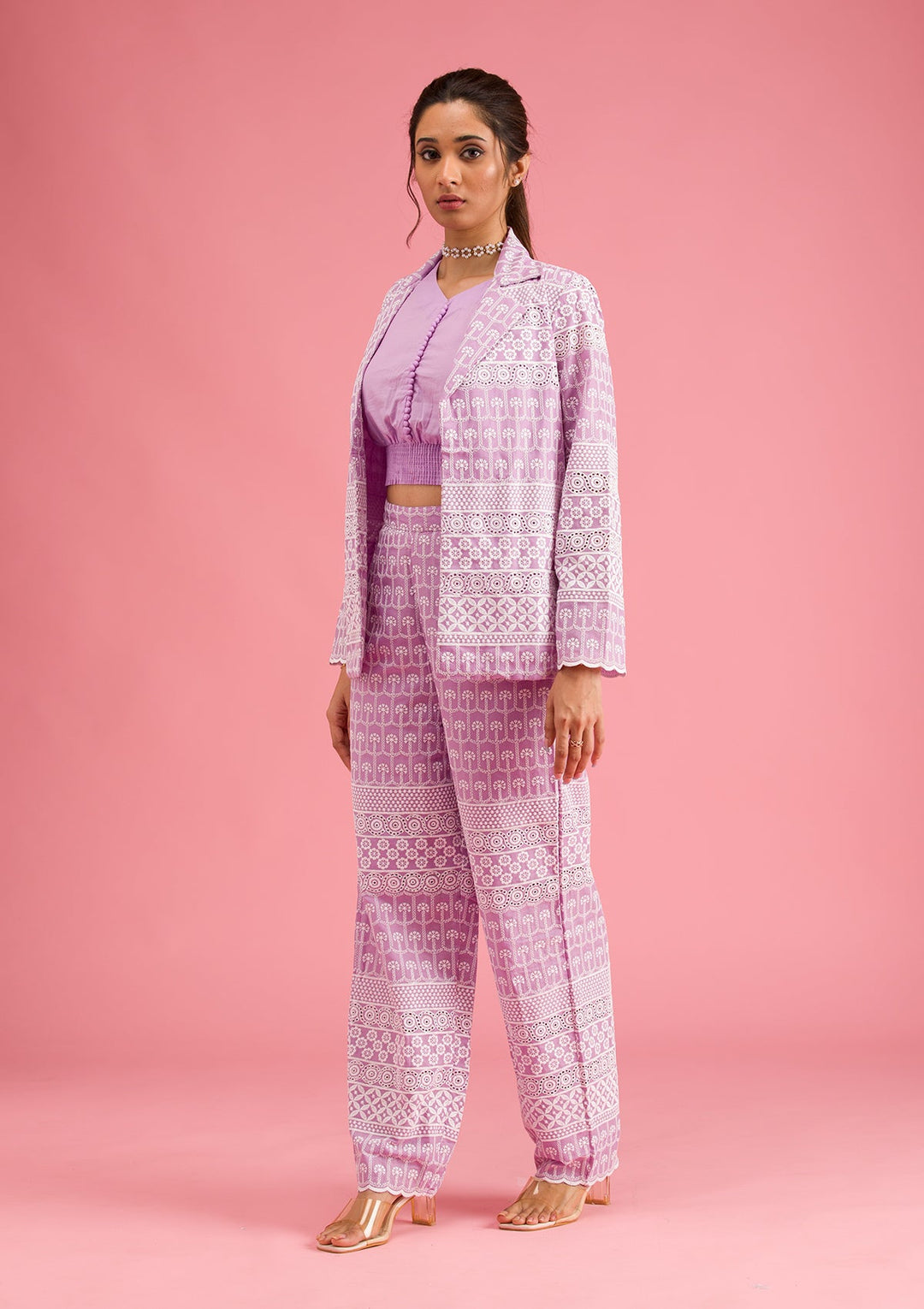 Lavender Threadwork Cotton Readymade Salwar Suit-Koskii