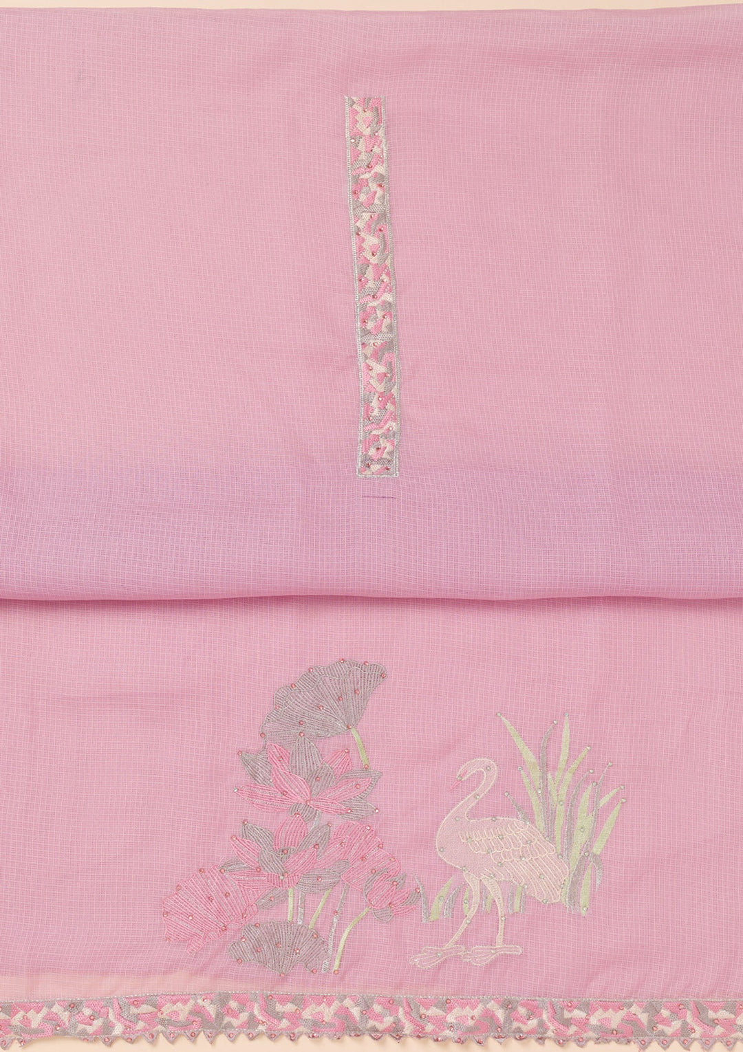 Lavender Threadwork Cotton Blend Unstitched Salwar Suit-Koskii