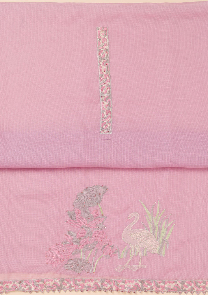Lavender Threadwork Cotton Blend Unstitched Salwar Suit-Koskii