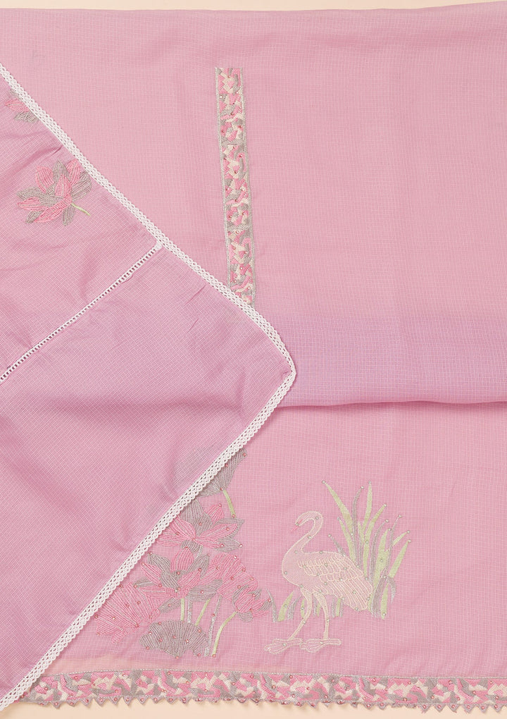 Lavender Threadwork Cotton Blend Unstitched Salwar Suit-Koskii