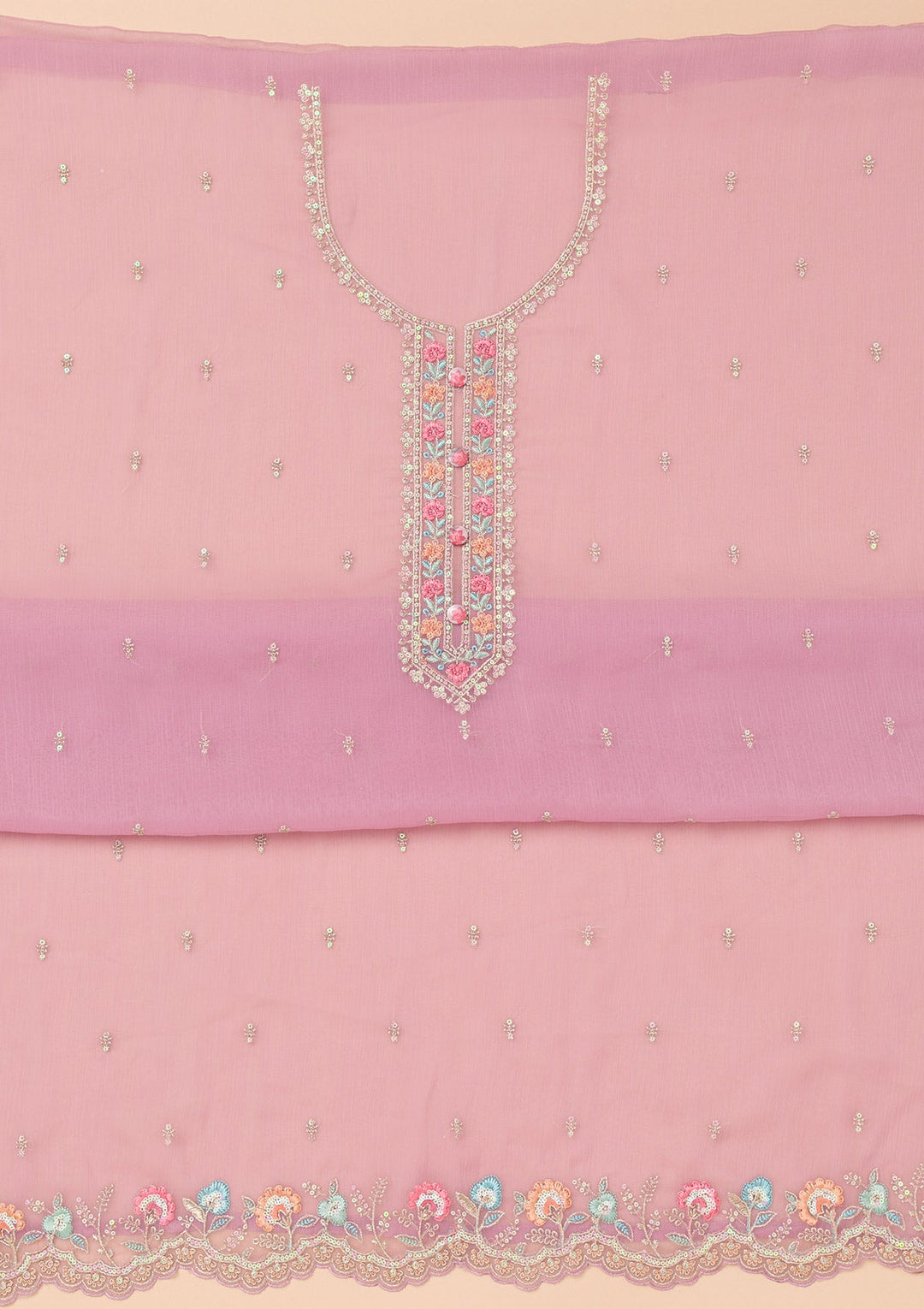 Lavender Threadwork Organza Unstitched Salwar Suit-Koskii