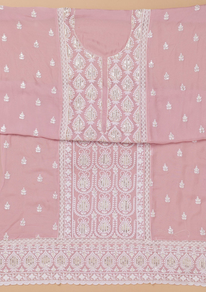 Lavender Threadwork Semi Crepe Unstitched Salwar Suit-Koskii