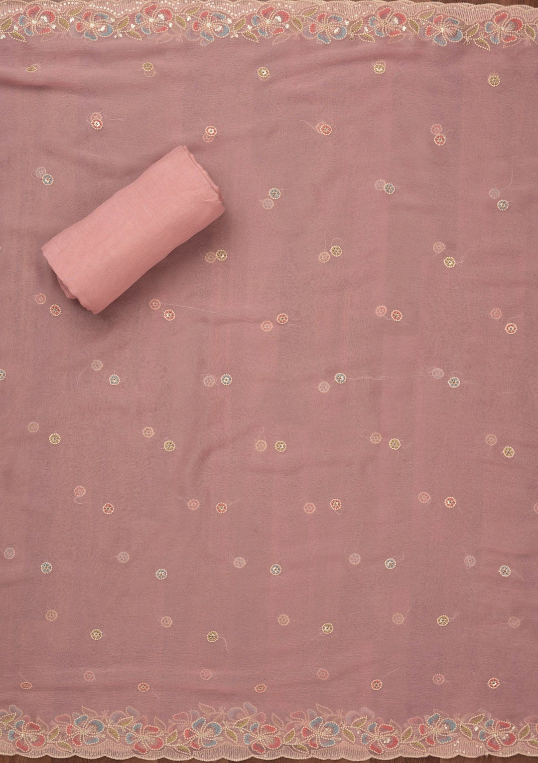 Lavender Threadwork Semi Crepe Unstitched Salwar Suit-Koskii