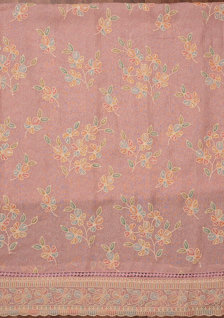 Lavender Threadwork Semi Crepe Unstitched Salwar Suit-Koskii