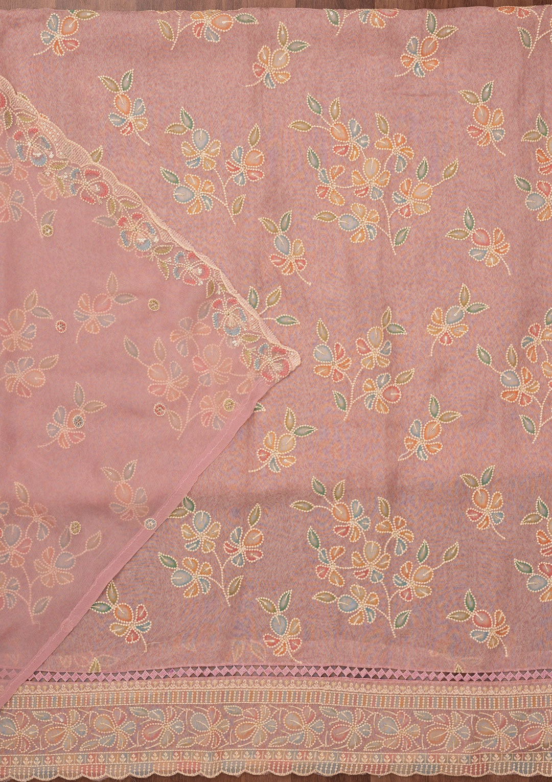 Lavender Threadwork Semi Crepe Unstitched Salwar Suit-Koskii