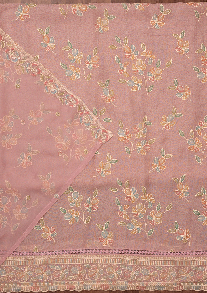 Lavender Threadwork Semi Crepe Unstitched Salwar Suit-Koskii