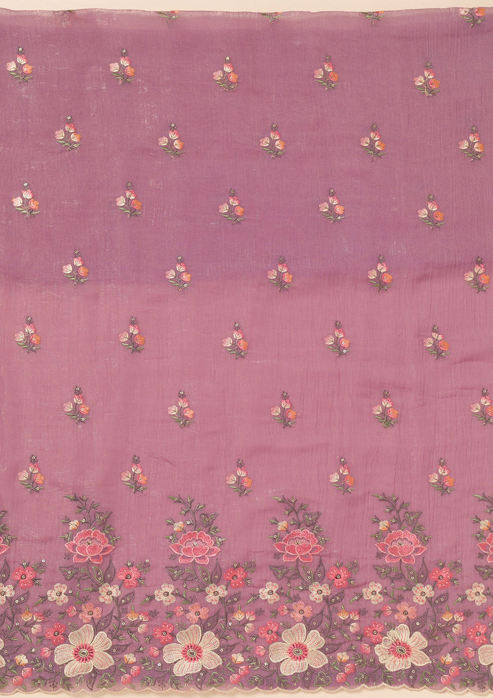Lavender Threadwork Tissue Unstitched Salwar Suit-Koskii