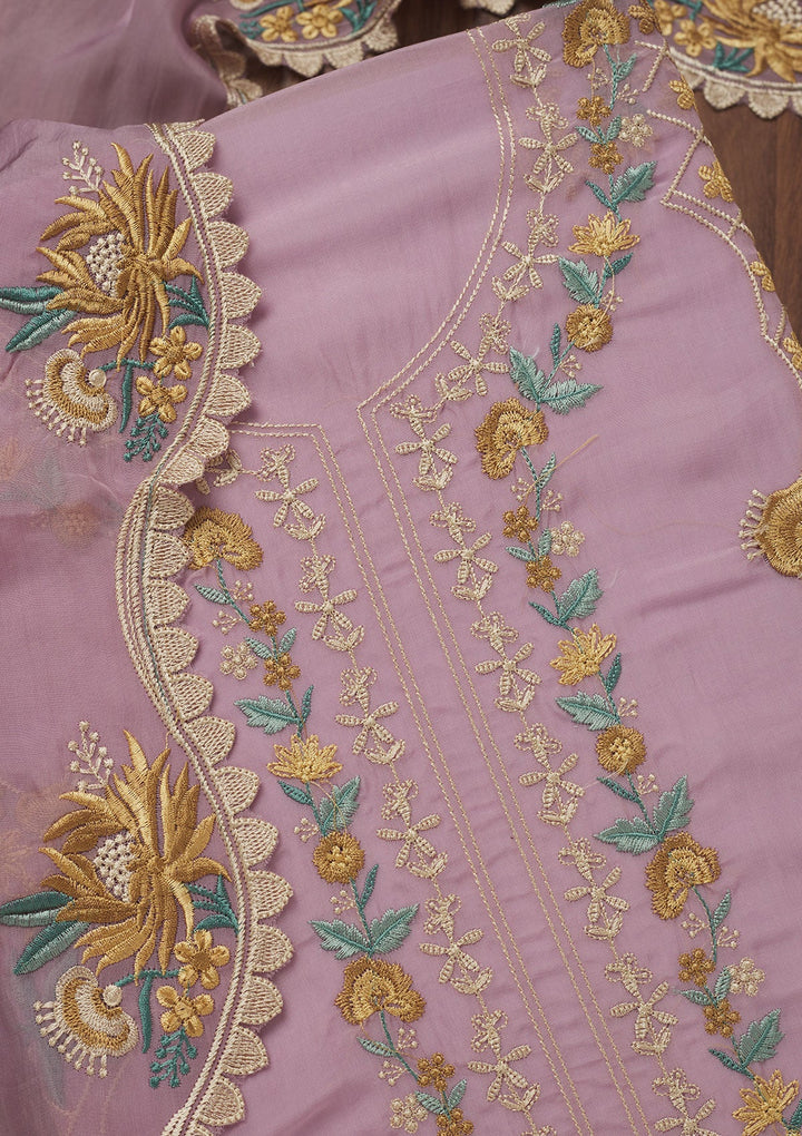 Lavender Threadwork Tissue Unstitched Salwar Suit-Koskii