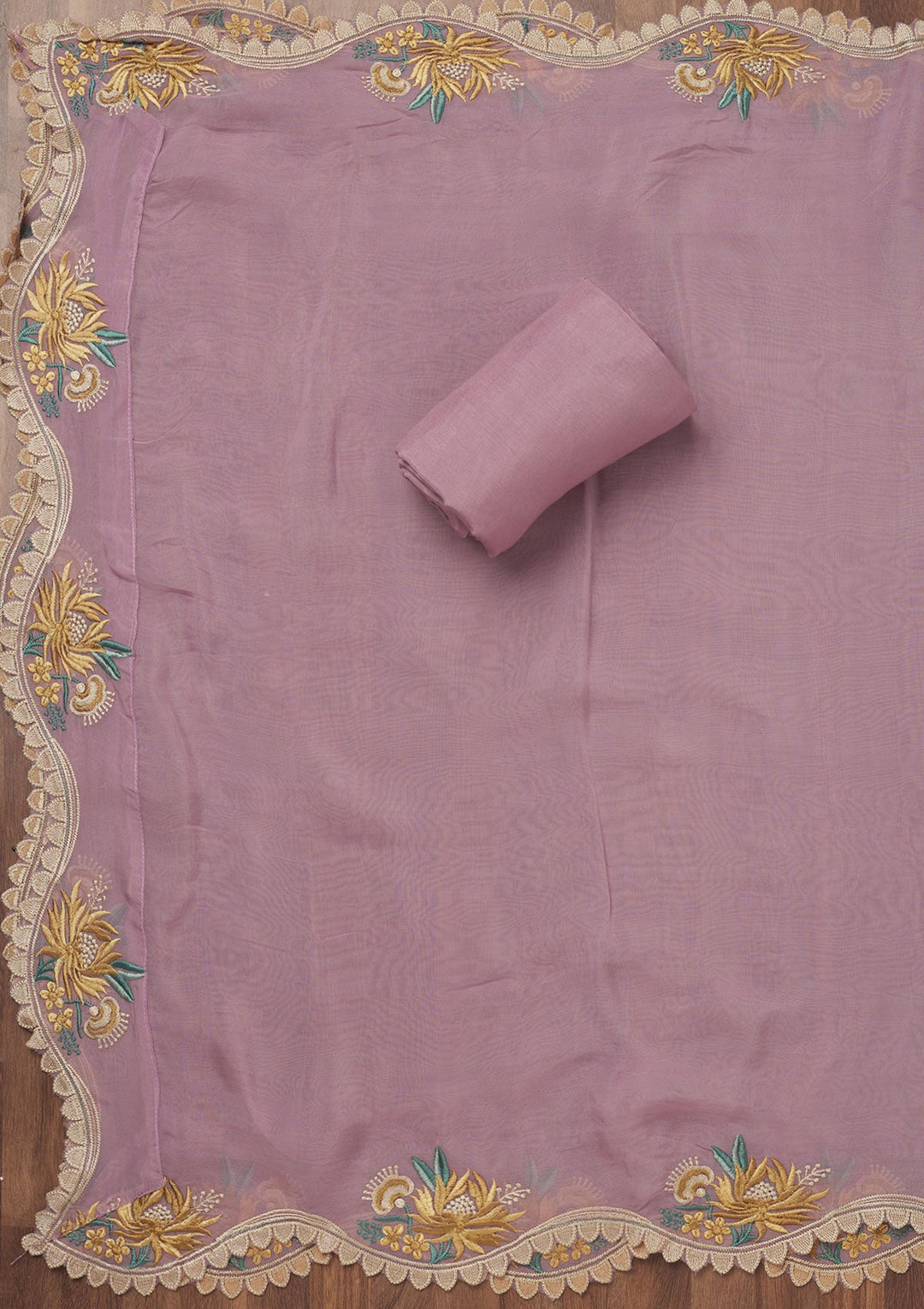 Lavender Threadwork Tissue Unstitched Salwar Suit-Koskii