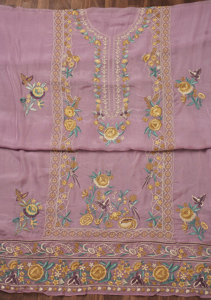 Lavender Threadwork Tissue Unstitched Salwar Suit-Koskii