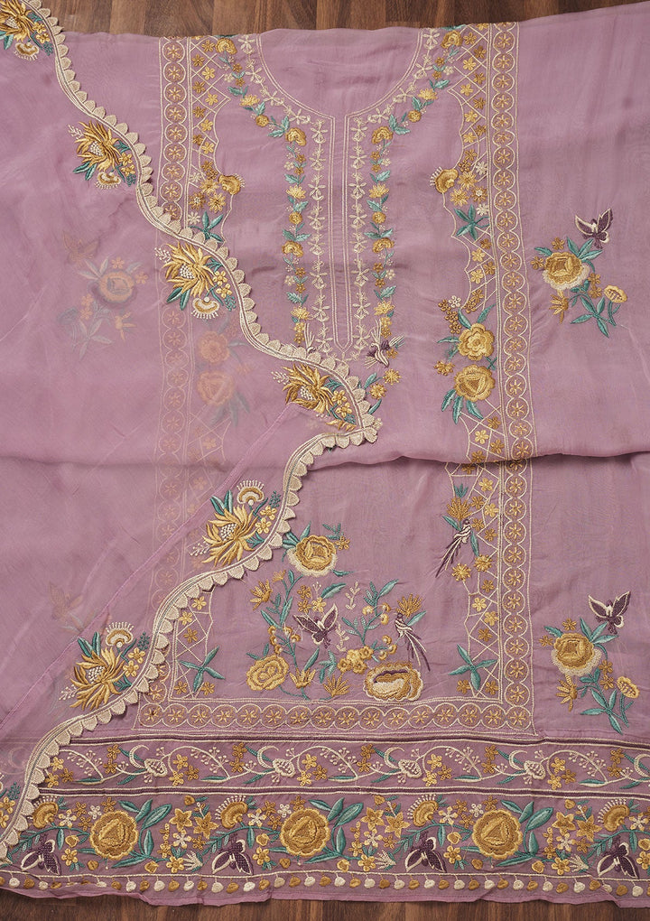Lavender Threadwork Tissue Unstitched Salwar Suit-Koskii