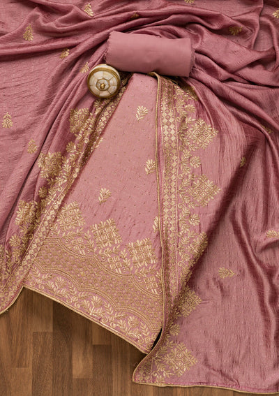 Lavender Zariwork Art Silk Unstitched Salwar Suit-Koskii