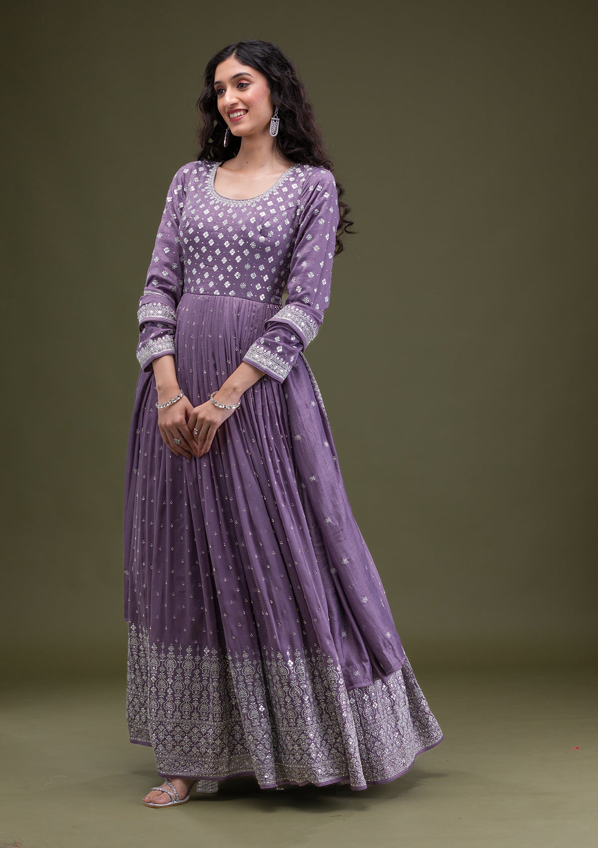 Lavender Zariwork Georgette Readymade Salwar Suit-Koskii