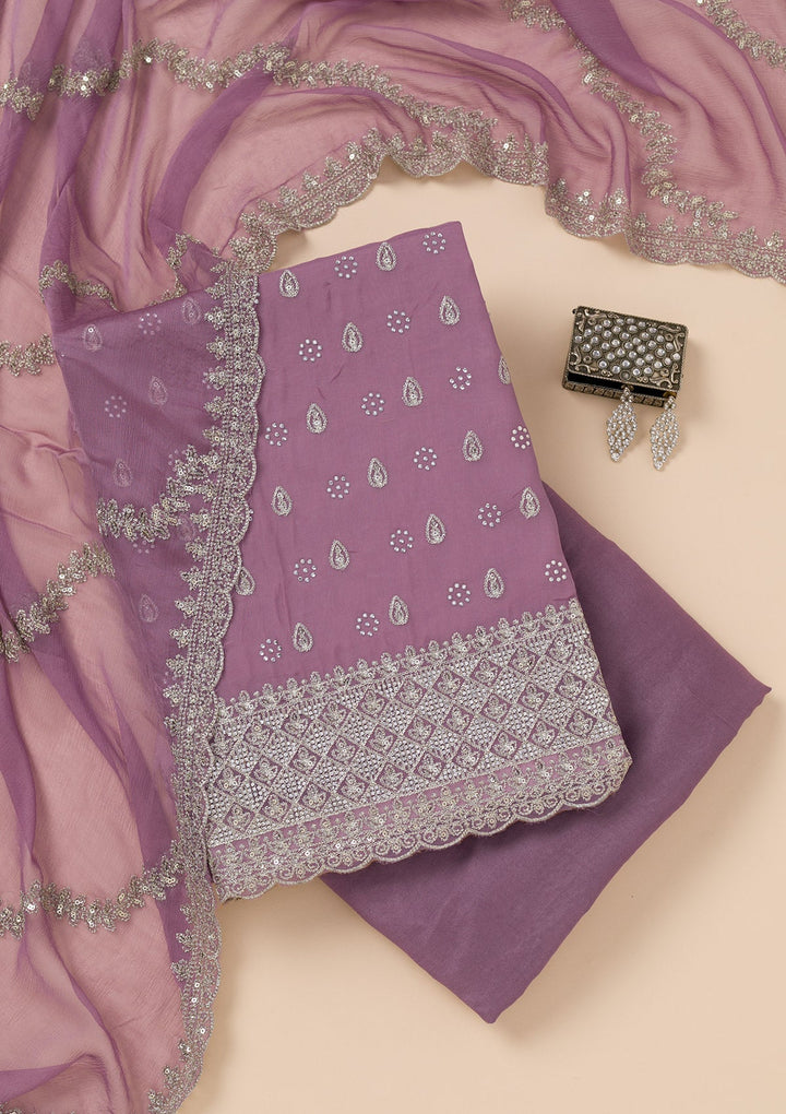 Lavender Zariwork Organza Unstitched Salwar Suit-Koskii