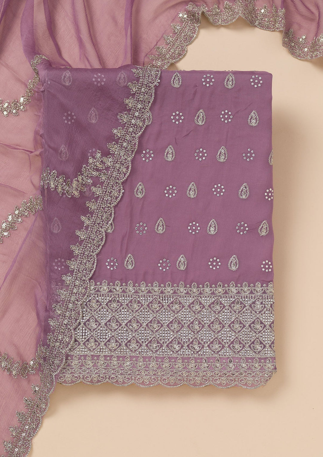 Lavender Zariwork Organza Unstitched Salwar Suit-Koskii
