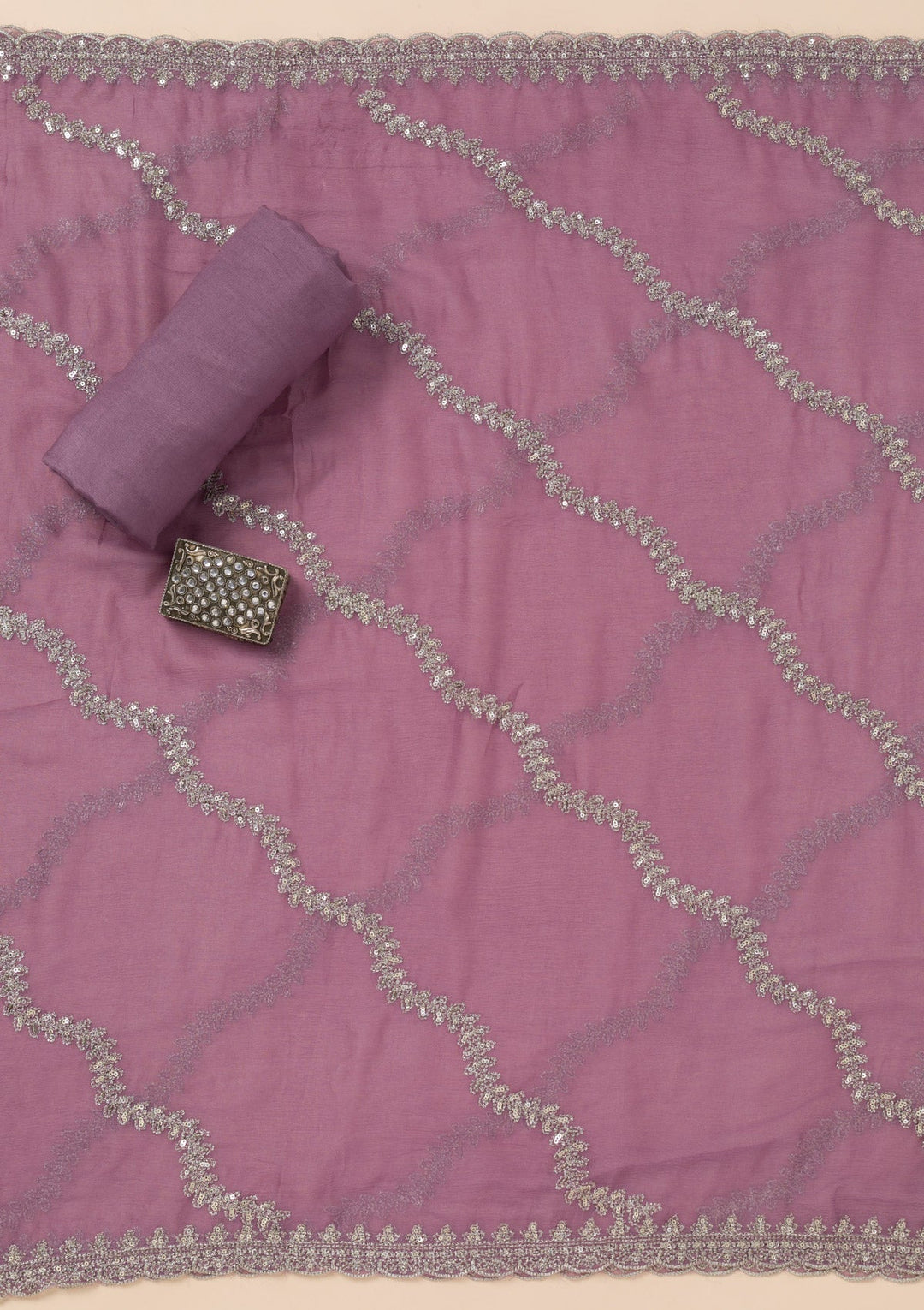 Lavender Zariwork Organza Unstitched Salwar Suit-Koskii